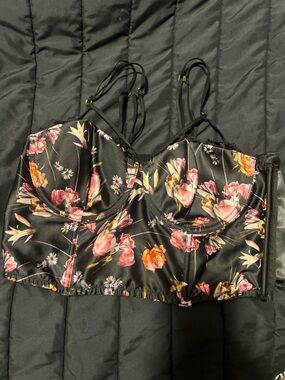 Victoria's Secret Black Bustier with Pink Floral Print